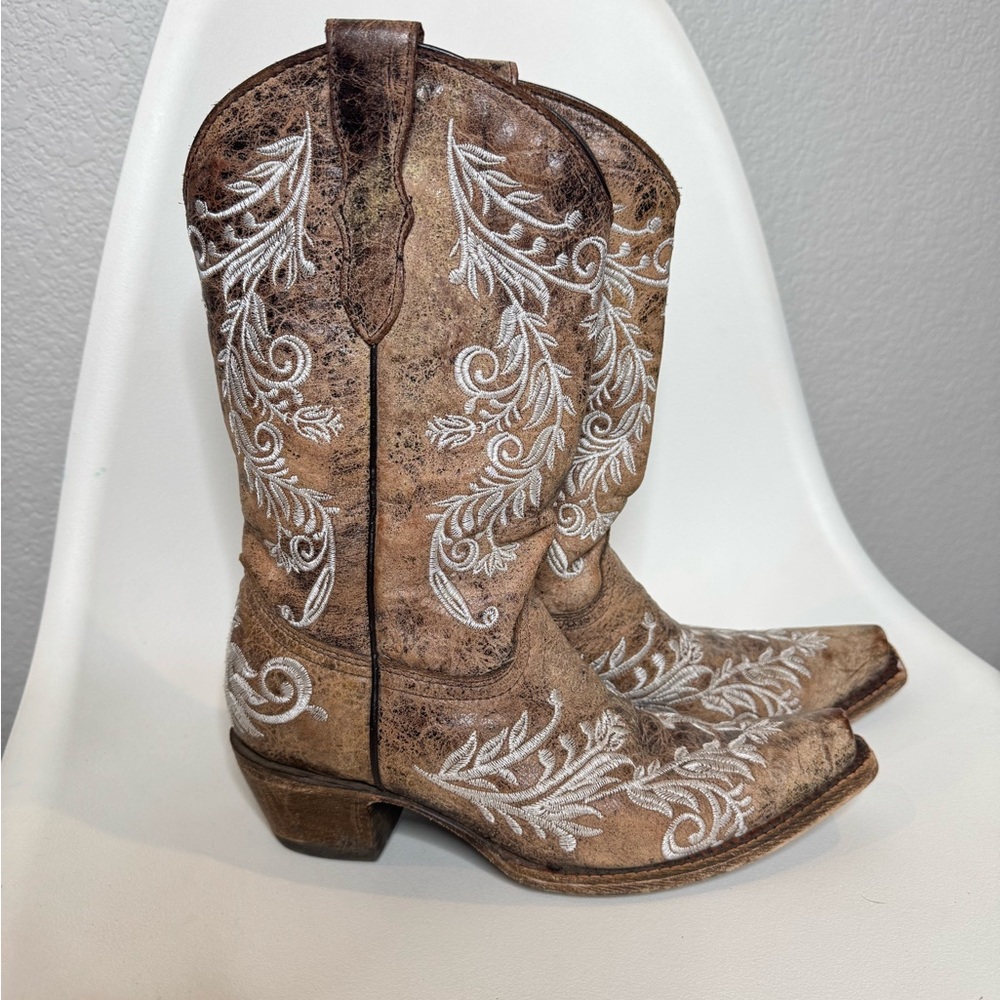 Corral‎ Leather Embroidered Cowboy Boots Distressed Brown Western Cowgirl Sz 5.5